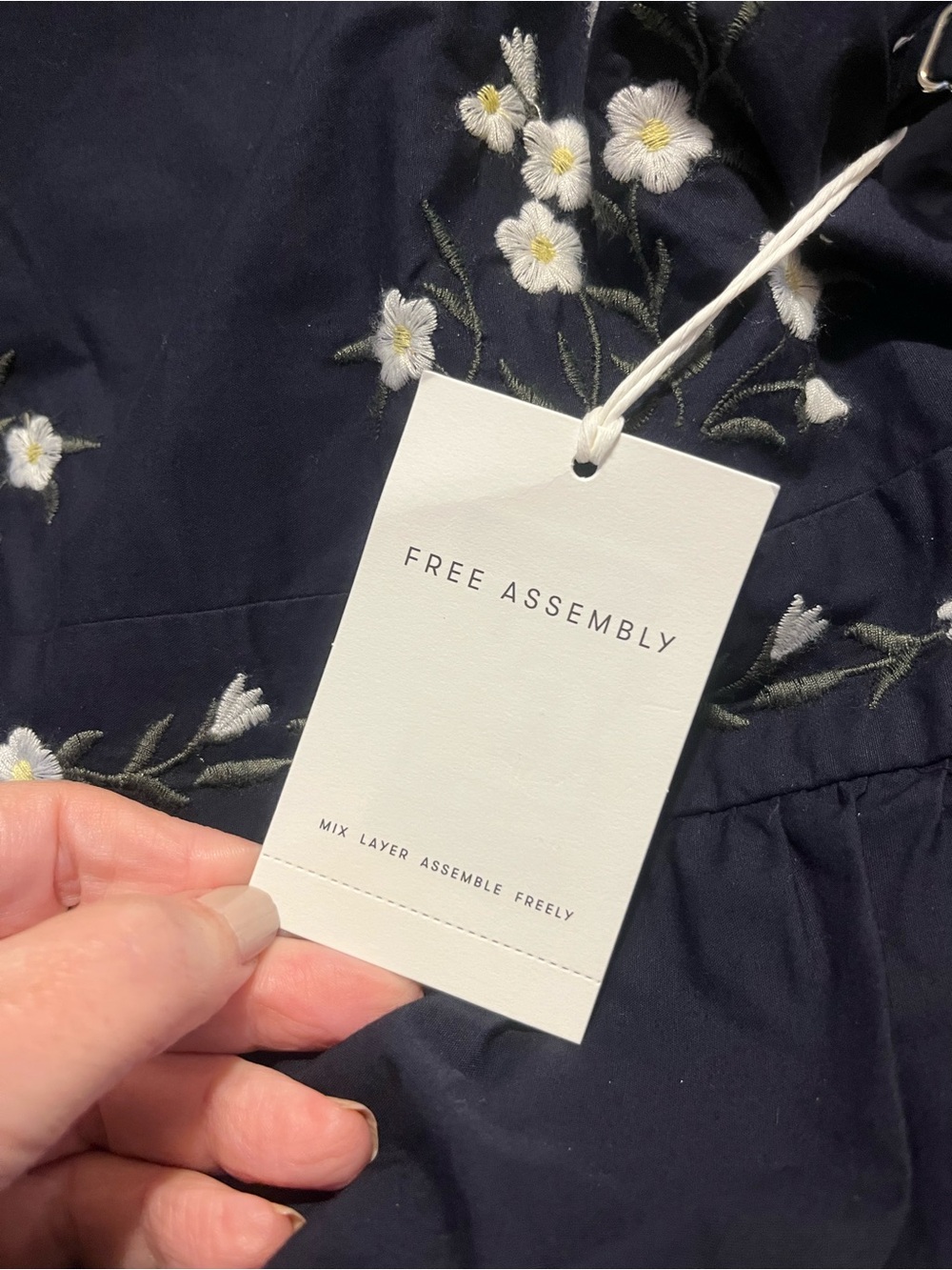 NWT! Free Assembly Floral Embroidered Midi Dress in Deepest Navy. Small. - Picture 6 of 7